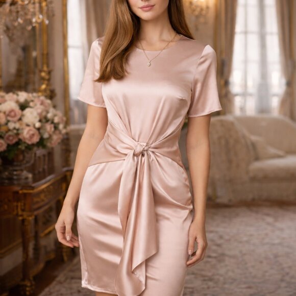 Boohoo Dresses & Skirts - NWT Boohoo Satin Nude Wrap Front Tie Short Dress